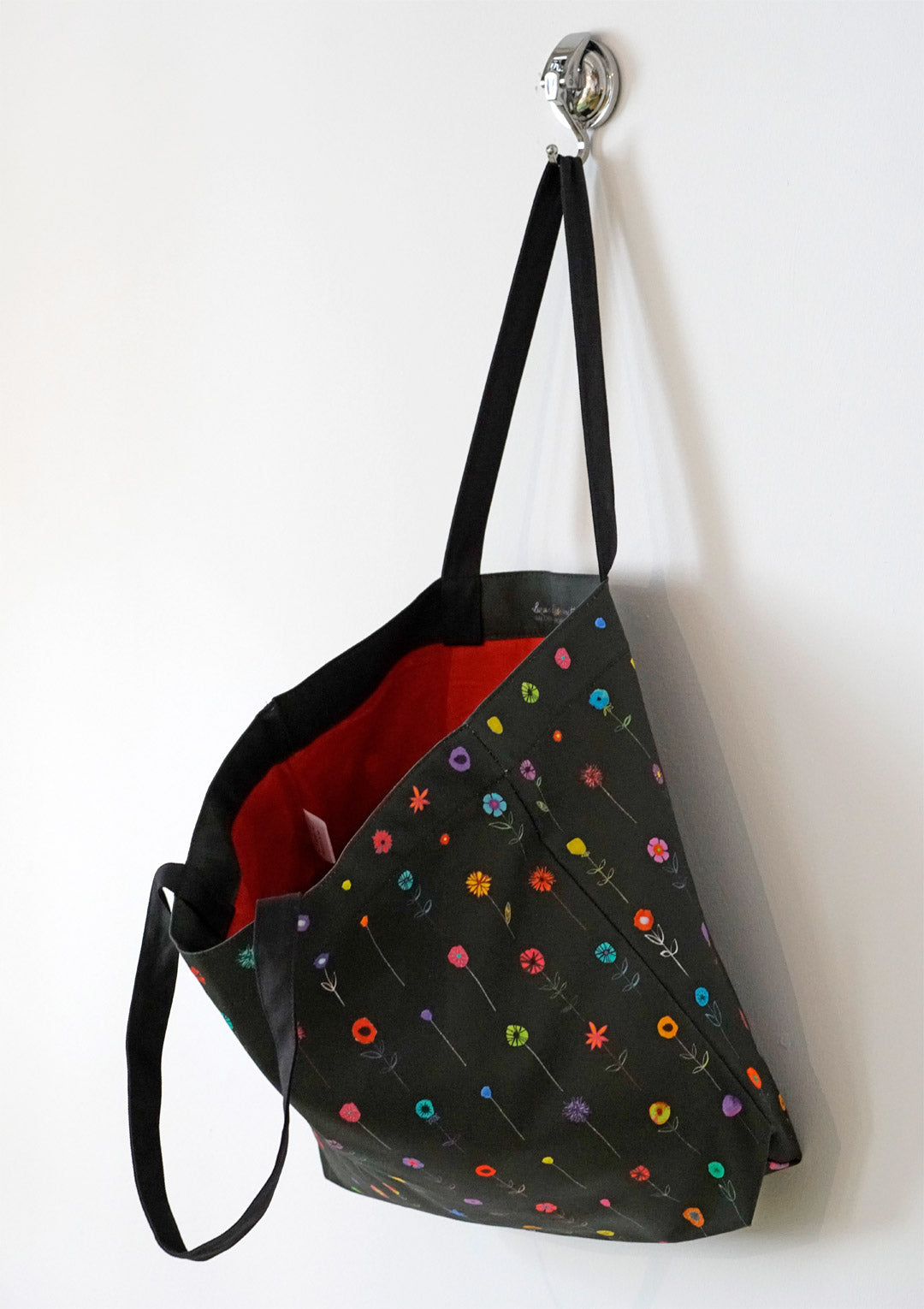 A child's garden of flowers, large tote on black - only 6 left !