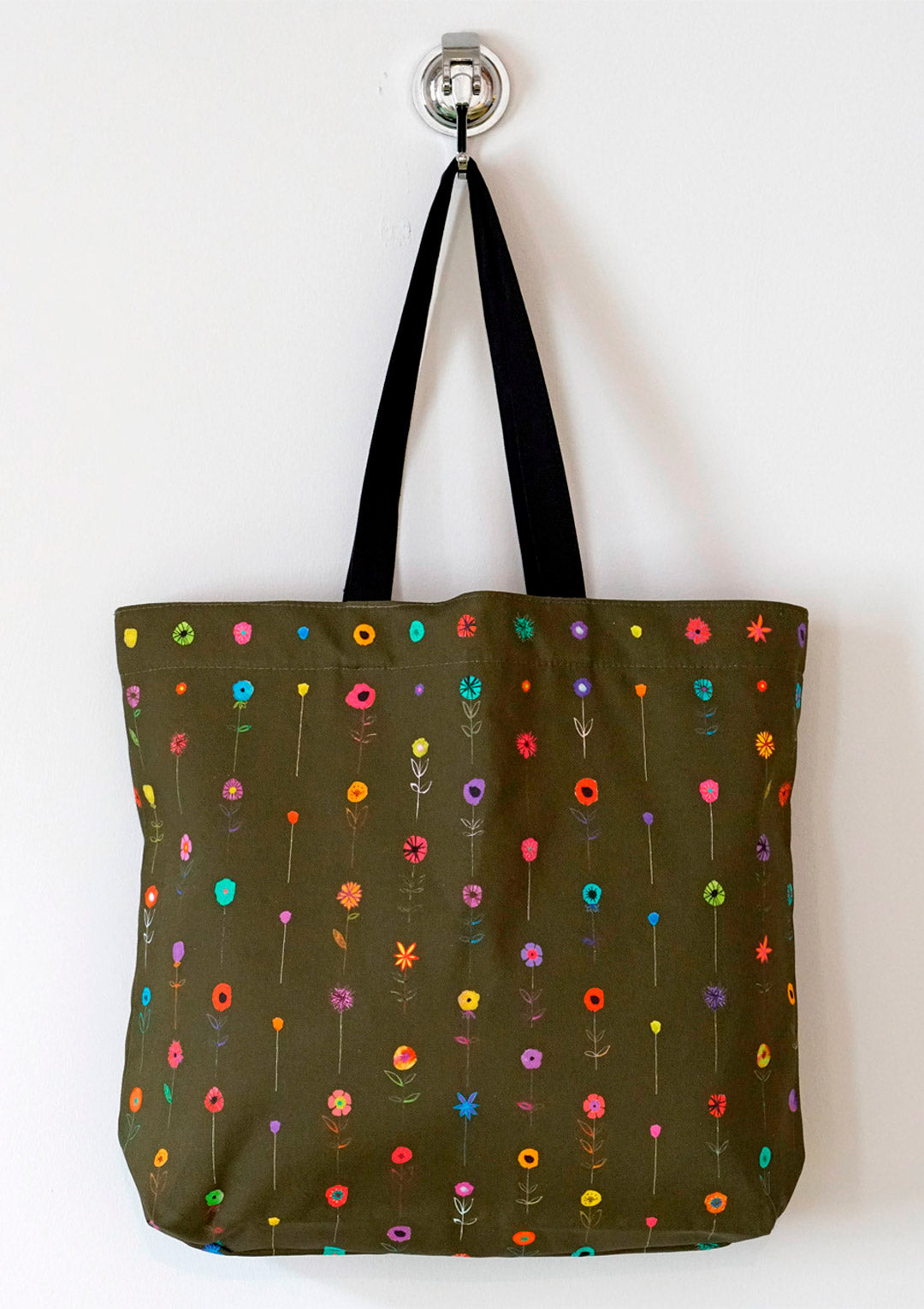 A child's garden of flowers tote on kaki - only 4 left !